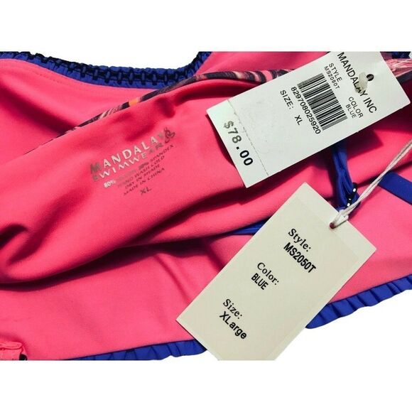 Mandalay Smocked Embroidered Dual Pattern Tube Bikini Top Sz XL NEW - Picture 3 of 3